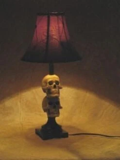"Desk Lamp With 2 Mini-Skulls And Antique Shade" Haunted House Lighting -Halloween Costumes Store desk lamp with 2 mini skulls and antique shade haunted house lighting 23696427969