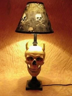 "Desk Lamp With Devil Skull And Bone Shade" Haunted House Lighting -Halloween Costumes Store desk lamp with devil skull and bone shade haunted house lighting 23613372289