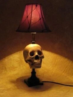 "Desk Lamp With Life-size Skull And Antique Shade" Haunted House Lighting -Halloween Costumes Store desk lamp with life size skull and antique shade haunted house lighting 23696458689