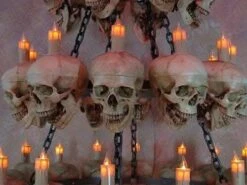 "Five-Tiered Life-Size Skull Chandelier With 60 Skulls" Haunted House Lighting -Halloween Costumes Store five tiered life size skull chandelier with 60 skulls haunted house lighting 23696488001